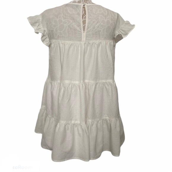 AKIRA white boho ruffle mini dress short sleeves - Picture 4 of 11